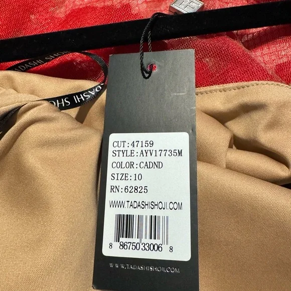 NEW Tadashi Shoji Kyra Bell Sleeve Lace Dress Red Sz 10 Formal Midi Holiday NWT - Picture 9 of 10